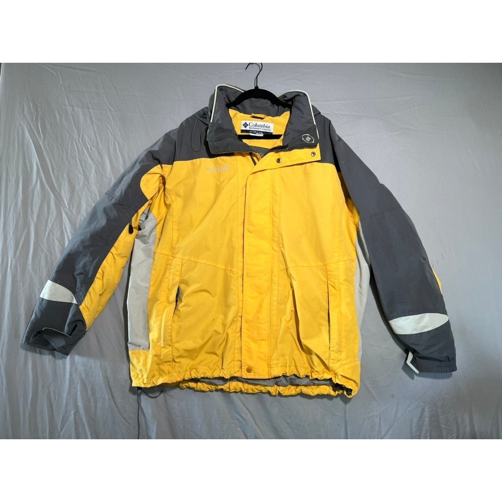 Columbia Sportswear Core Interchange Jacket Mens XL Yellow Grey Hooded Shell